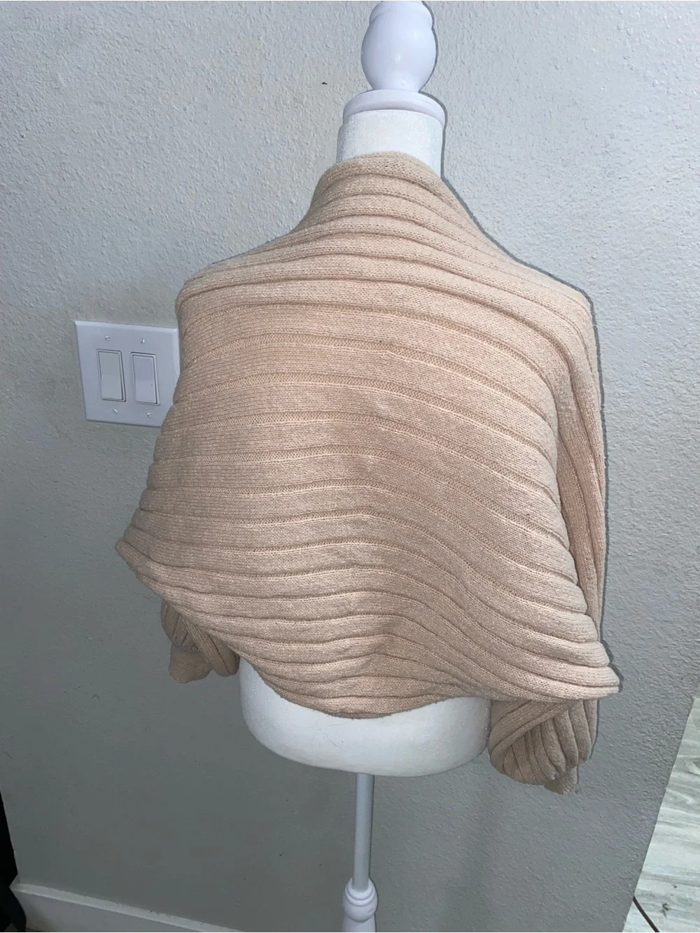 SHEIN Beige Ribbed Bolero Shrug Sweater